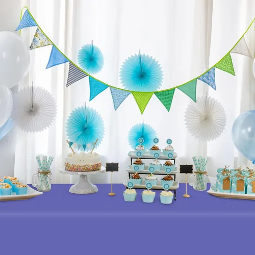 Vista 5 de Whaline 24 piezas de mantel azul de invierno de plástico, 6 gradientes de azul, mantel rectangular impermeable para decoración de boda de verano