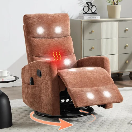 Vista 10 de Luxlen Manual Swivel Rocker Recliner Chair with Massage, Overstuffed Recliner Glider with Vibration Massage and Heat for Nursery, Living Room gris