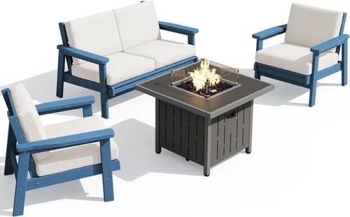 Vista 44 de SERWALL Sofá biplaza para patio al aire libre de HDPE, para todo tipo de clima, muebles de exterior de HDPE, marco negro y cojín gris