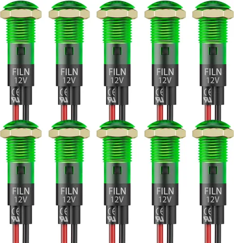 10 luces indicadoras LED pequeñas de 12V, 8mm (0.315 in/5/16"), IP67, impermeables, de baja potencia, luces piloto montaje en panel para automóvil,