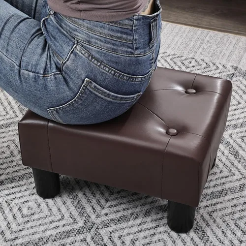 Vista 7 de Adeco 15.4" Small Footstool Ottoman for Footrest, Modern Rectangle Step Stool Extra Seating with Non-Skid Plastic Legs for Living Room, Couch, Brown