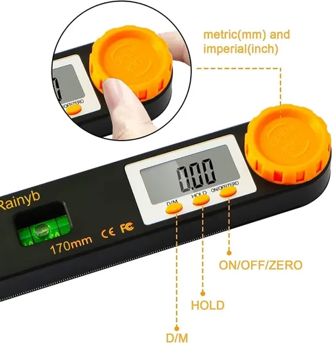 Vista 4 de Rainyb Herramienta de búsqueda de ángulos digital, transportador de bolsillo de 5 pulgadas, 0-360 grados, pantalla LED con niveles de burbuja