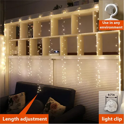 Vista 3 de ZSJWL - Guirnalda de 300 luces LED de hadas para cortina con mando a distancia, 8 modos, 2.9 × 2.9 mt, luz de cadena para cortina con enchufe USB