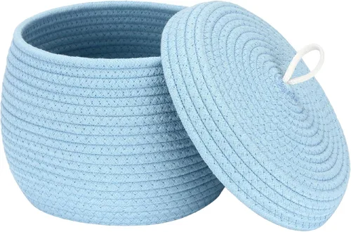 Vista 47 de Sea Team Cesta de almacenamiento redonda de cuerda de algodón con tapa, contenedor de almacenamiento tejido decorativo, cesto, maceta, caddy