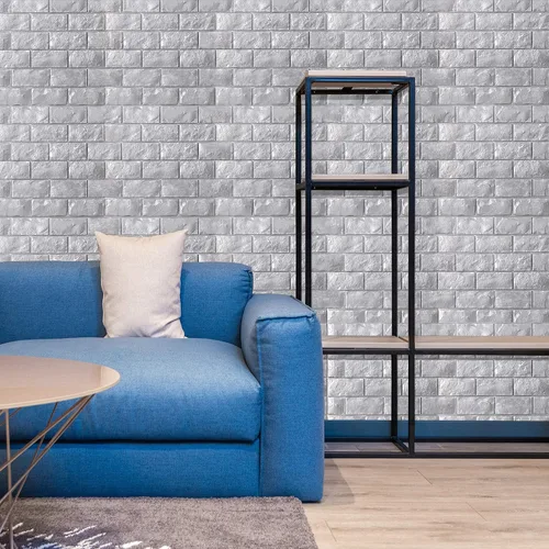 Vista 7 de Paneles autoadhesivos 3D impermeables para pared, con ladrillos negros, se pueden pintar, papel tapiz con ladrillos falsos de espuma, paneles