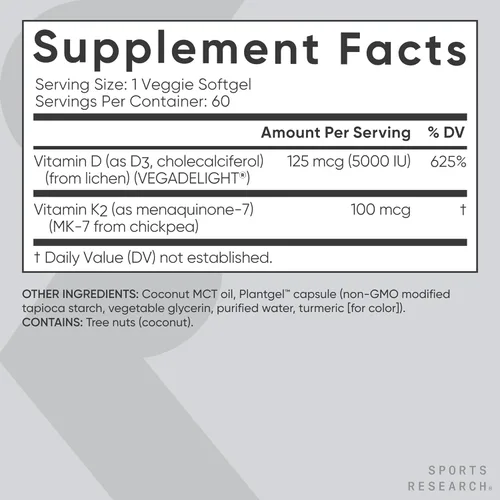 Vista 7 de Sports Research Vitamina D3+K2 5,000iu 100mcg 60ct y L-teanina 200mg 60ct Bundle