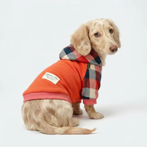 Vista 2 de Fitwarm - Chaleco de algodón para perros y gatos, diseño a cuadros con capucha (naranja, XS)