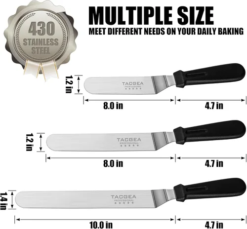 Vista 2 de TACGEA Icing Spatula, Angled Offset Cake Spatula with 6", 8", 10" Stainless Steel Blade Set of 3