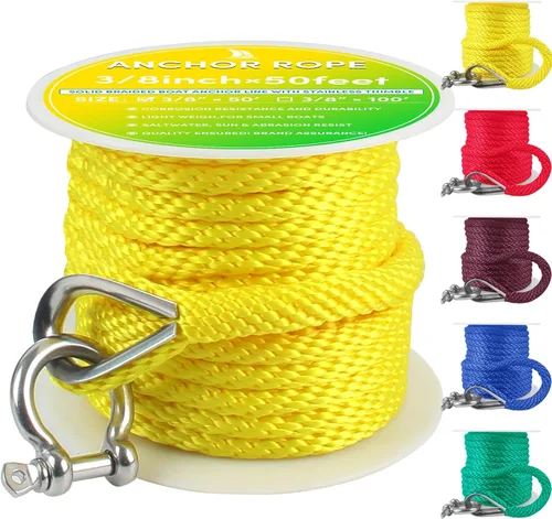 Vista 13 de Cuerda de anclaje premium de 50 pies x 1/2 pulgadas, línea de anclaje trenzada sólida MFP para barco con dedal y grillete - Negro