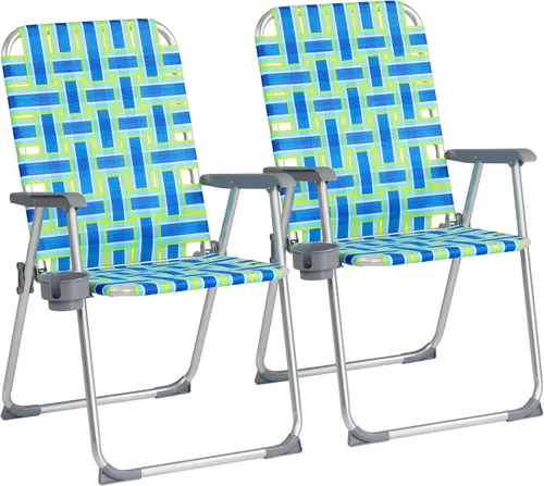 Vista 13 de VINGLI Juego de 2 sillas plegables de aluminio de gran tamaño para patio con portavasos desmontable, silla de playa con tejido de red, silla