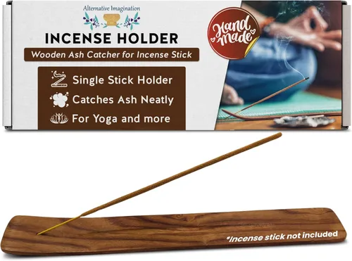 Vista 10 de Soporte para incienso con símbolo Om – Bandeja de madera negra con diseño de Om pintado blanco – para varillas de incienso, accesorios