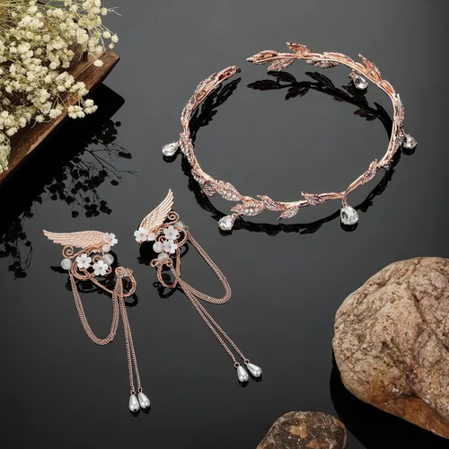 Vista 2 de Diadema de hojas de hadas de diamantes de imitación puños de orejas de elfo corona de elfo accesorio para hadas cosplay concursos bodas bailes