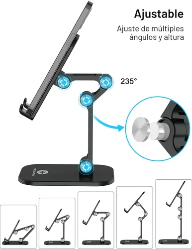 Vista 2 de OCYCLONE Soporte para teléfono celular, soporte para iPad, altura ajustable y ángulo para teléfono, soporte plegable para teléfono, soporte más alto