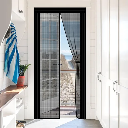 Vista 9 de Puerta magnética ajustable para puertas de 29 a 34 pulgadas de ancho de 79 a 82 pulgadas, puerta de malla de fibra de vidrio autosellada reforzada