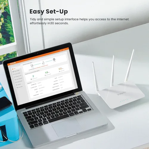 Vista 6 de Tenda N300 Router WIFI inalámbrico con antena de alta potencia 5dBi (F3), Blanco