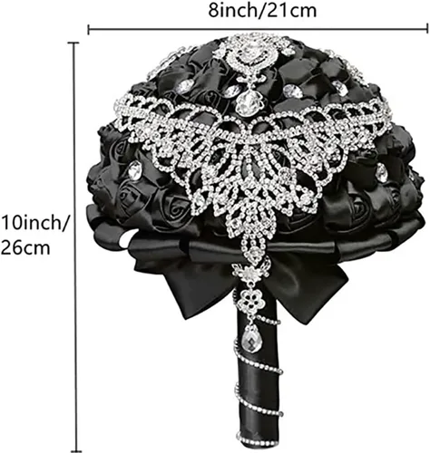 Vista 2 de Ramo de novia de boda de lujo hecho a mano, rosa de seda grande para sostener y lanzar, ramo de flores artificiales con cinta de satén, perlas