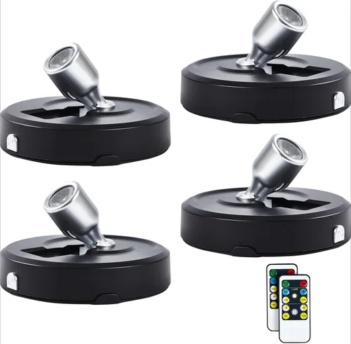 Vista 22 de Paquete de 2 focos LED para interiores, funciona con pilas, luces LED con control remoto, focos inalámbricos, luces de disco regulables