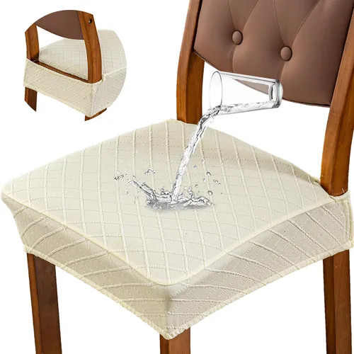 Vista 22 de Genina Fundas de asiento impermeables para sillas de comedor, fundas para sillas de comedor y cocina (beige, 2 piezas)