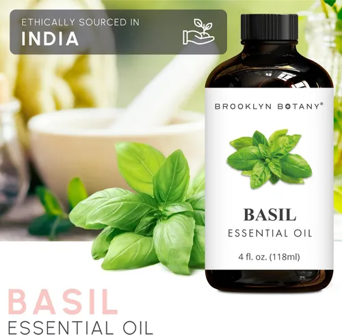 Vista 4 de Brooklyn Botany - Aceite esencial de albahaca, 4 fl oz - 100% puro y natural - Grado prémium con gotero - para aromaterapia y difusor