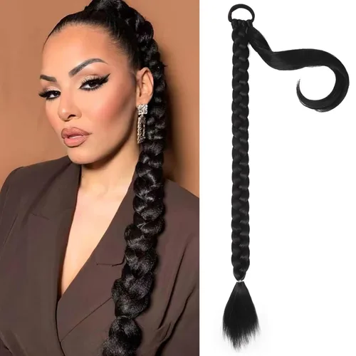 Vista 22 de Extensiones de cabello sintético de 32 pulgadas de largo trenzadas para mujer, extensiones de cabello lacio envolvente con banda para el cabello