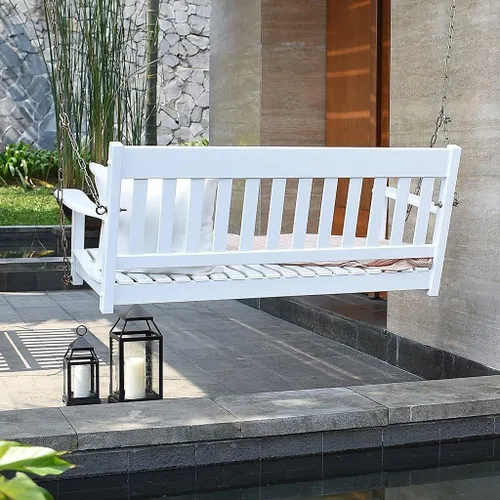 Vista 3 de Cambridge Casual Bentley - Columpio de madera maciza para porche, patio o jardín, columpio de madera de 2 plazas duradero y resistente a