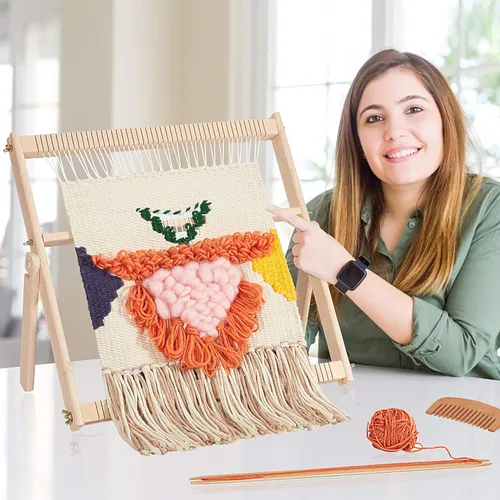 Vista 5 de WILLOWDALE Telar de Tejer, Kit de Telar de Madera de 16.5" L x 15.7" W, Telar de Tapicería para Arte de Tejido Creativo DIY y Manualidades, Ideal