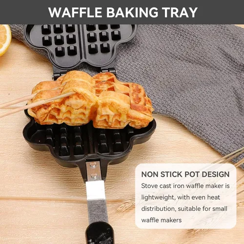 Vista 8 de Sartén para gofres de aleación de aluminio, antiadherente, diseño de corazón, estufa de campamento, sándwiches de aluminio para tostadas