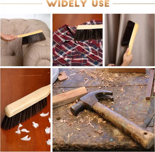 Vista 4 de Patelai 2 cepillos de banco de madera, cerdas suaves, mango de madera largo, marrón