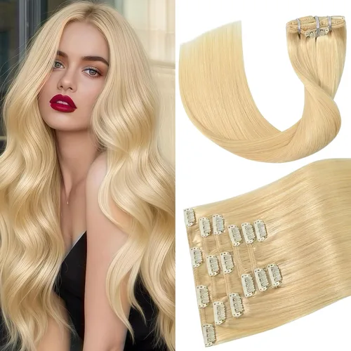 Vista 16 de Aison Extensiones de cabello con clip balayage de cabello humano real, extensiones de cabello ombre 100% de cabello humano para mujer, 12 pulgadas