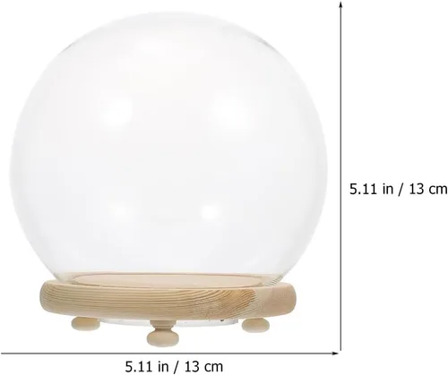 Vista 4 de EXCEART Cúpula de cristal con base de madera de 4 pulgadas transparente para decoración del hogar con contenedor de flores preservadas con luz LED