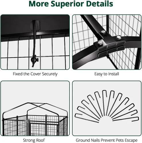 Vista 9 de Perrera para perros exteriores con techo, 4 x 4 x 4.5 pies, para perros grandes, jaula soldada de alta resistencia con cubierta impermeable