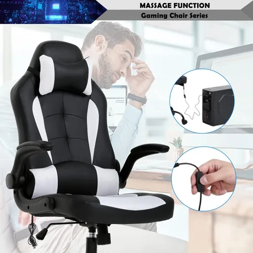 Vista 109 de Silla ergonómica para videojuegos, silla de juegos con reposacabezas, silla de computadora de oficina con ruedas y soporte lumbar, silla