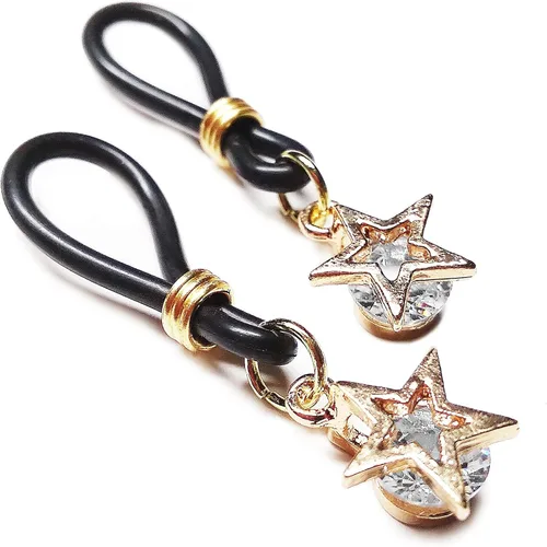 Vista 2 de Adjustable Nipple Noose with Gold Star Rhinestone Jewelry - Boho Non Pierced Body Jewelry - Fake Nipple Piercing