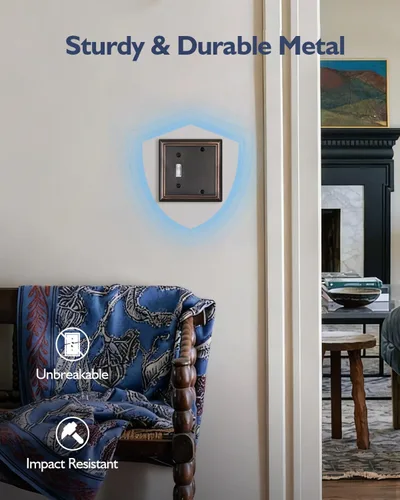 Vista 3 de Combinación de bronce envejecido 1 interruptor/1 placa de pared ciega, paquete de 1 cubiertas metálicas ciegas para interruptor de luz, 2