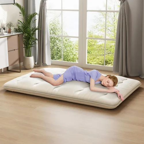 Vista 4 de KOMFOTT Colchón japonés de suelo, colchón futón enrollable de 4 pulgadas con funda lavable y bolsa de almacenamiento, colchón portátil