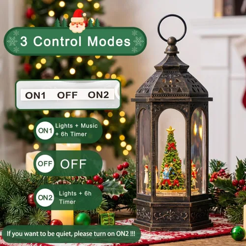 Vista 65 de Linterna de Globo de Nieve Navideño de 10" con Muñeco de Nieve de Granja, Globos de Nieve Giratorios Brillantes Iluminados con Música