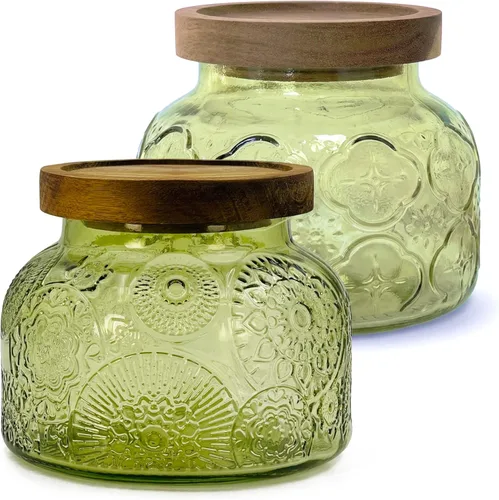 Vista 17 de Recipiente de almacenamiento de alimentos decorativo de vidrio ámbar con tapa hermética de madera 720 ml 2 piezas, recipientes de almacenamiento