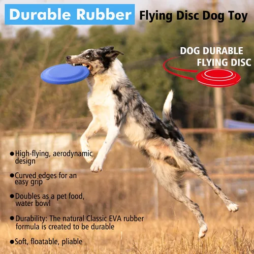 Vista 6 de XIGOU Disco volador para perros – Juguete de goma duradero para perros – Disco volador de goma indestructible de 9.25 pulgadas para perro