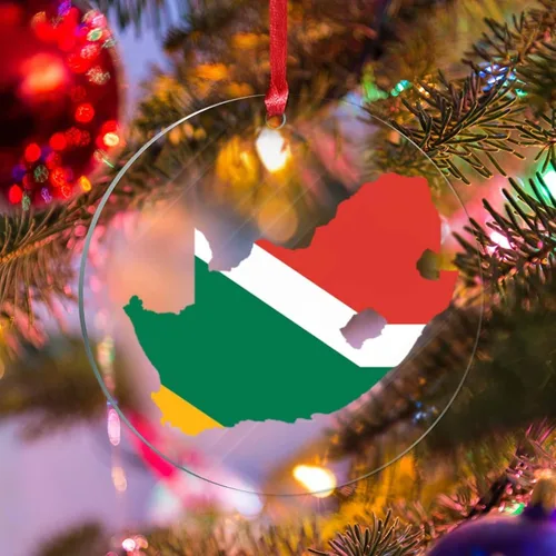 Bandera nacional de Sudáfrica, adornos de Navidad acrílicos, regalo de recuerdo de ciudad, adornos de Navidad, decoraciones de árbol de Navidad de