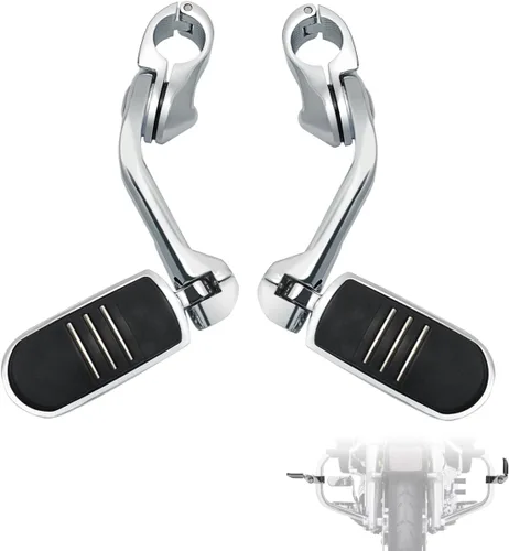 Vista 8 de FOVPLUE Estriberas de carretera de 1.25 pulgadas, estriberas de carretera ajustables en ángulo largo con soportes para Harley Touring Street Glide