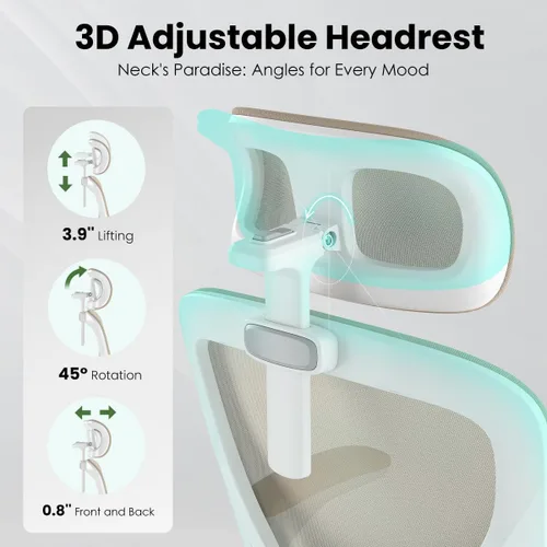 Vista 5 de Soohow Silla de oficina ergonómica, silla de escritorio de malla con soporte lumbar ajustable y reposacabezas, cómoda silla de computadora