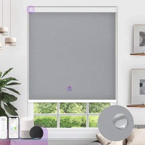 Vista 13 de Astomi - Persianas enrollables motorizadas para ventanas, persianas 100 % opacas para oscurecer la habitación, persianas inteligentes sin cordón