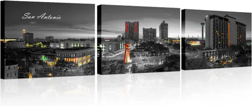 Vista 61 de 3 paneles de Atlanta Skyline vista de la ciudad en blanco y negro, imágenes panorámicas de edificio de ciudad, decoración de pared para sala