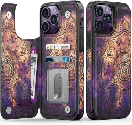 Vista 865 de LETO para iPhone 15 Pro Funda tipo cartera - Tapa tipo folio con patada - Diseños de moda - Tarjetero - Funda protectora para mujeres y niñas - 6.1