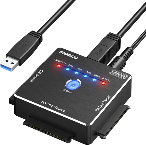 FIDECO Adaptador SATA/IDE a USB 3.0, cable adaptador de disco duro para disco duro universal de 2.5/3.5 pulgadas IDE/SATA HDD externo SSD,