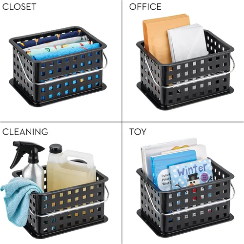 Vista 7 de iDesign Cesta de ducha de plástico con asa para baño o dormitorio universitario, color negro, fabricado en Estados Unidos