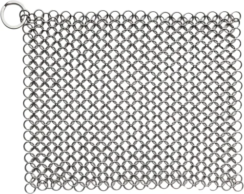 Limpiador de malla de acero inoxidable de 8 x 6 pulgadas para sartenes pre-sazonadas, planchas, parrilla de barbacoa y utensilios de cocina