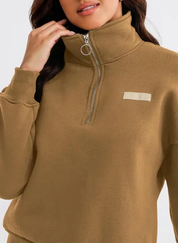 Vista 3 de Herseas Conjunto deportivo de 2 piezas para mujer, conjunto de sudadera con media cremallera y pantalones a juego