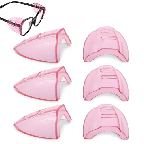 Paquete de 3 protectores laterales para gafas de seguridad, protectores laterales rosas transparentes para lentes, plástico flexible y duradero,