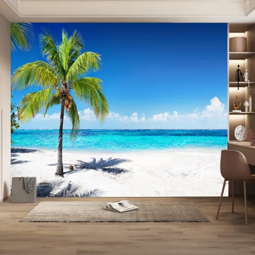 Vista 12 de Mural de pared 3D Ocean Beach, paisaje tropical, papel tapiz autoadhesivo extraíble para sala de estar, dormitorio, decoración de pared, 59 pulgadas